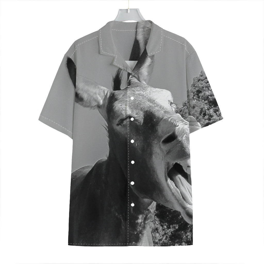Black And White Funny Donkey Print Hawaiian Shirt