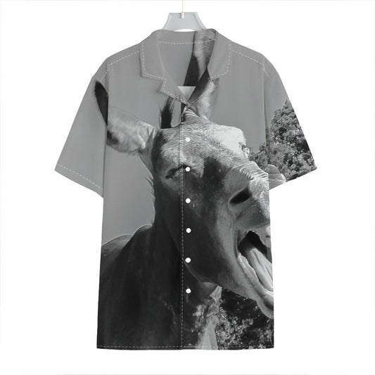 Black And White Funny Donkey Print Hawaiian Shirt