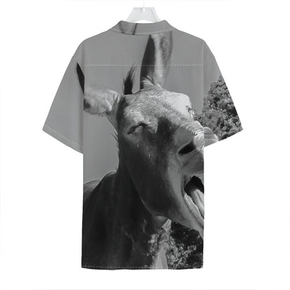 Black And White Funny Donkey Print Hawaiian Shirt