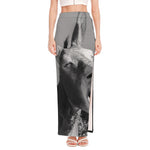 Black And White Funny Donkey Print High Slit Maxi Skirt