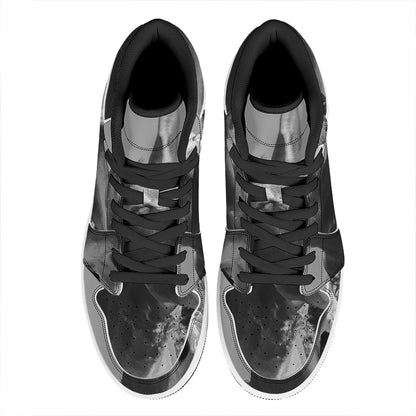 Black And White Funny Donkey Print High Top Leather Sneakers
