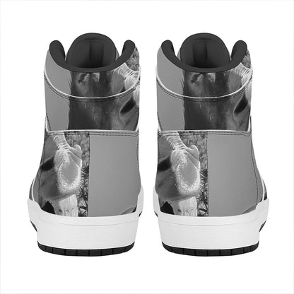 Black And White Funny Donkey Print High Top Leather Sneakers