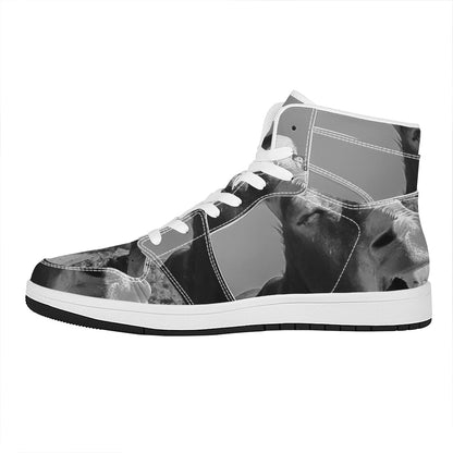 Black And White Funny Donkey Print High Top Leather Sneakers