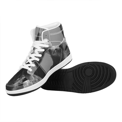 Black And White Funny Donkey Print High Top Leather Sneakers
