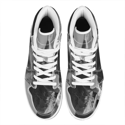 Black And White Funny Donkey Print High Top Leather Sneakers