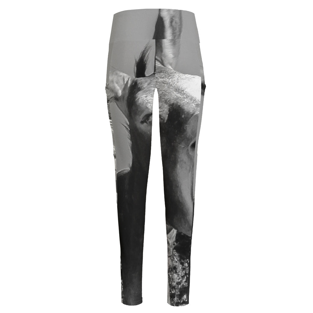 Black And White Funny Donkey Print High-Waisted Pocket Leggings
