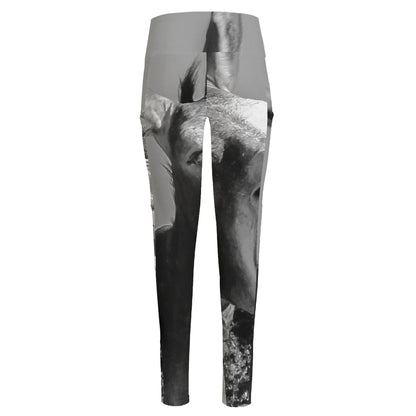 Black And White Funny Donkey Print High-Waisted Pocket Leggings