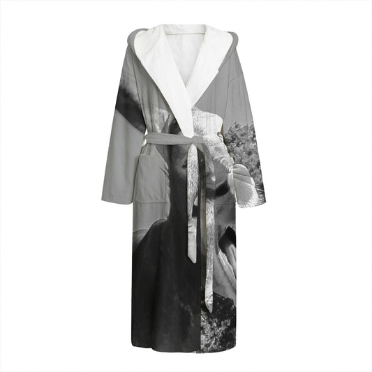 Black And White Funny Donkey Print Hooded Bathrobe