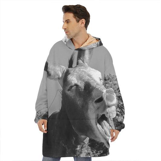 Black And White Funny Donkey Print Hoodie Blanket
