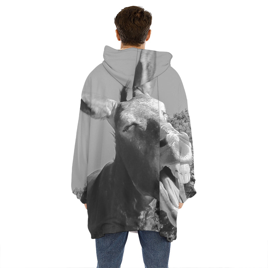 Black And White Funny Donkey Print Hoodie Blanket
