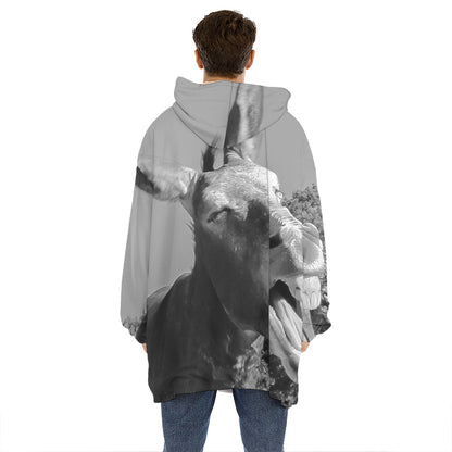 Black And White Funny Donkey Print Hoodie Blanket