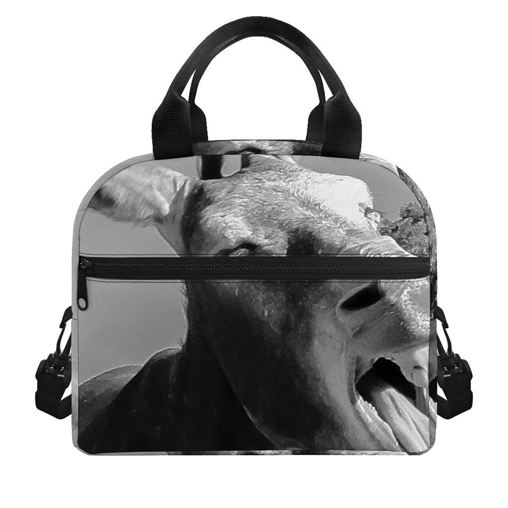 Black And White Funny Donkey Print Insulated Lunch Bag