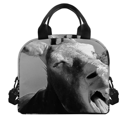 Black And White Funny Donkey Print Insulated Lunch Bag