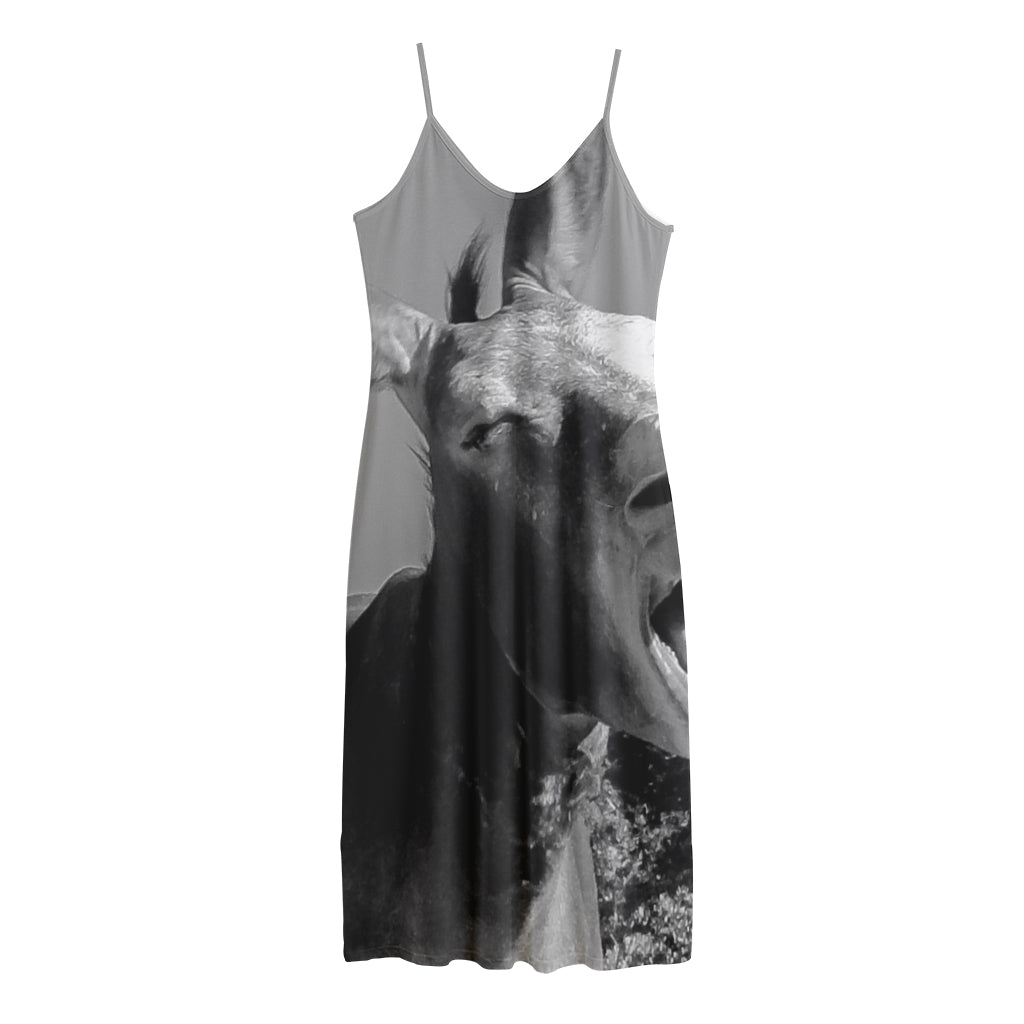 Black And White Funny Donkey Print Jersey Midi Cami Dress