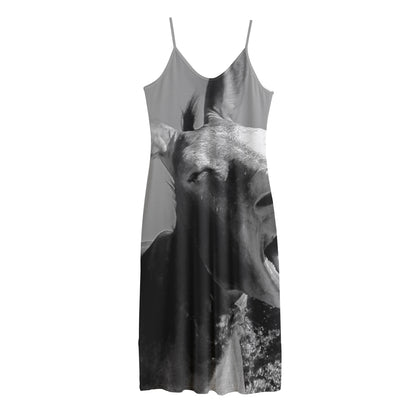 Black And White Funny Donkey Print Jersey Midi Cami Dress