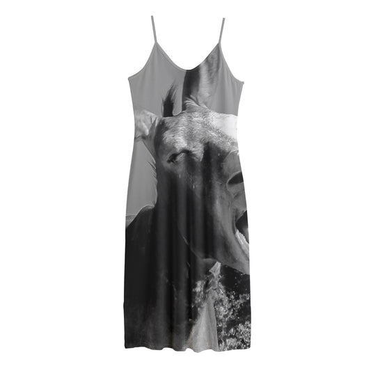 Black And White Funny Donkey Print Jersey Midi Cami Dress