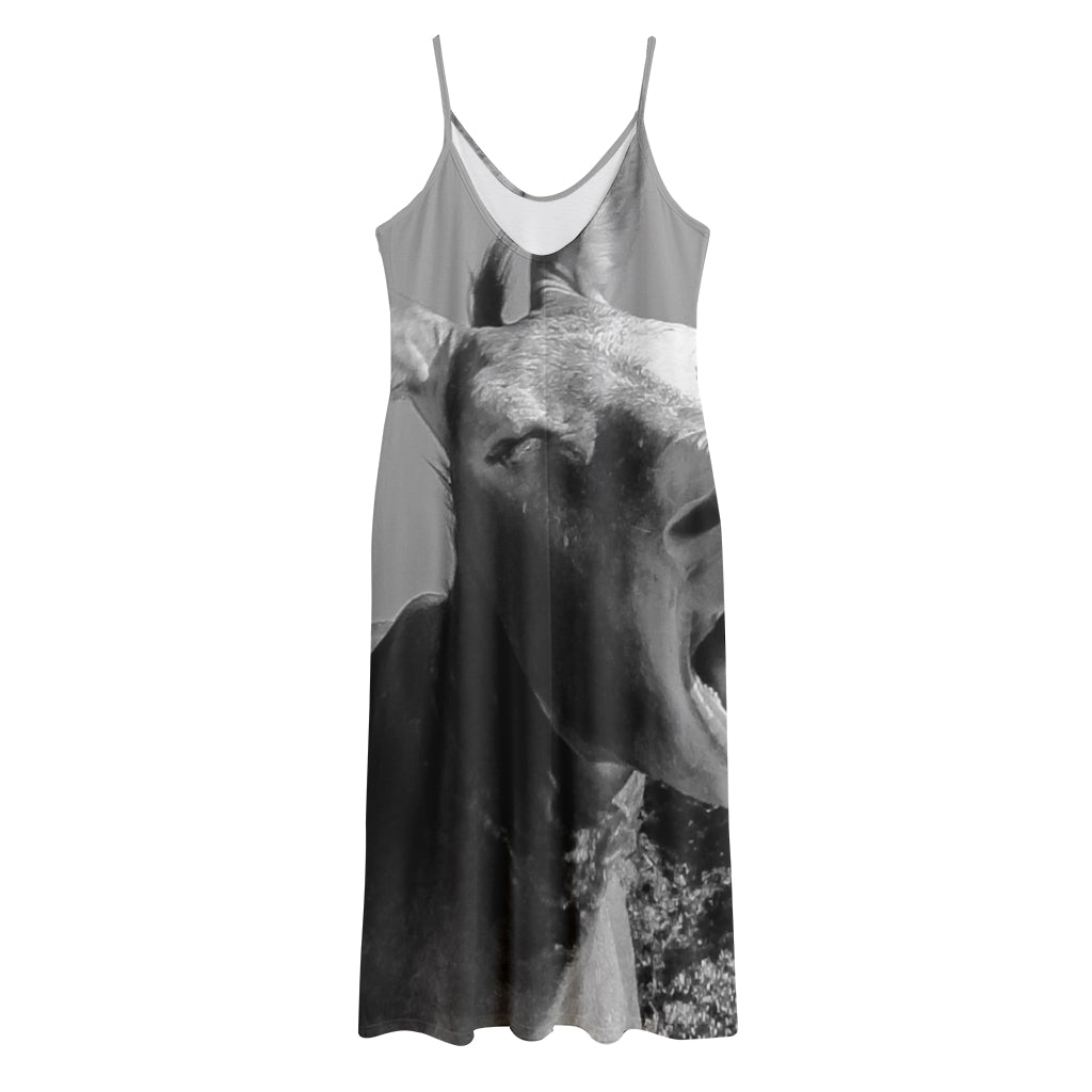 Black And White Funny Donkey Print Jersey Midi Cami Dress