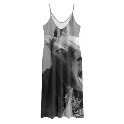 Black And White Funny Donkey Print Jersey Midi Cami Dress