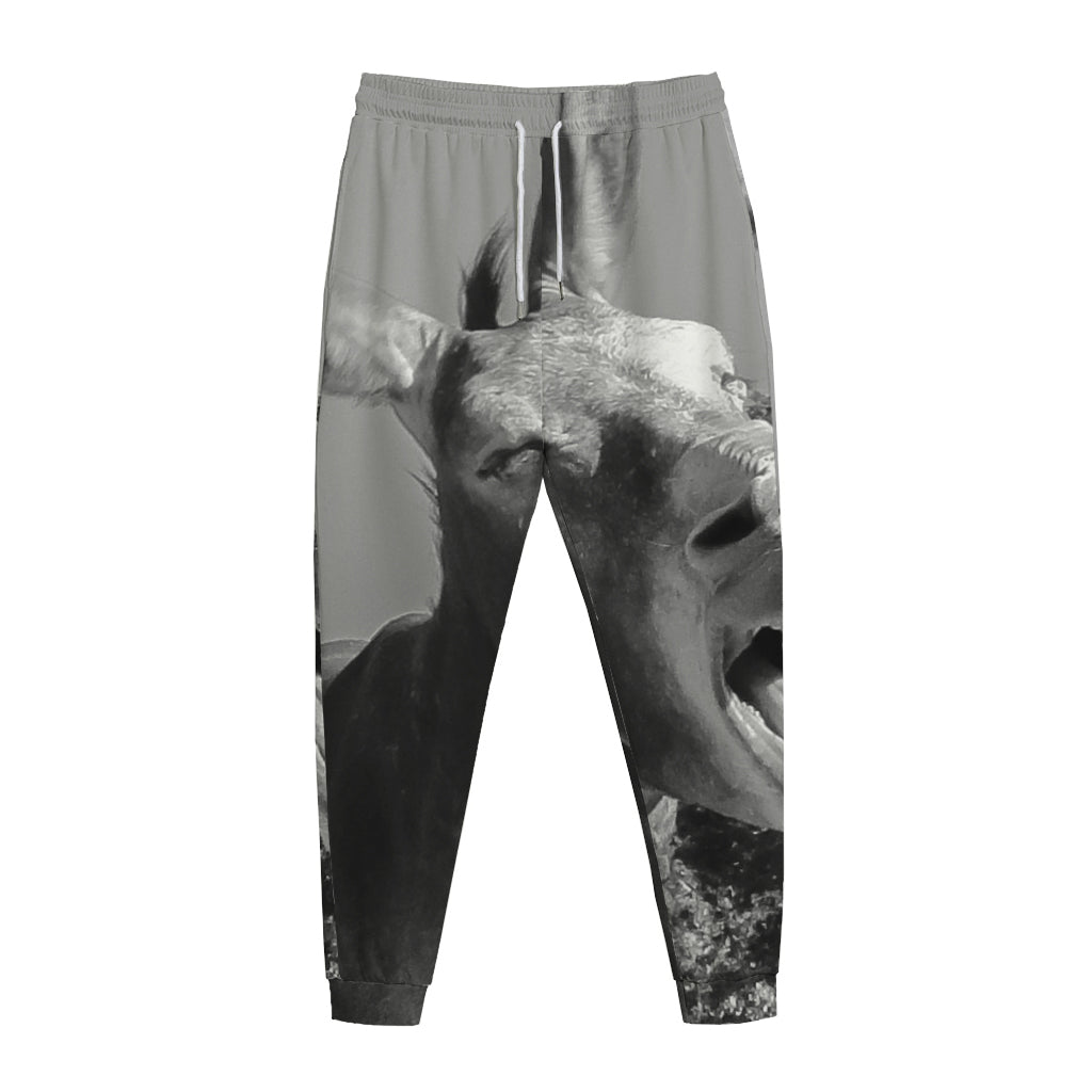 Black And White Funny Donkey Print Jogger Pants