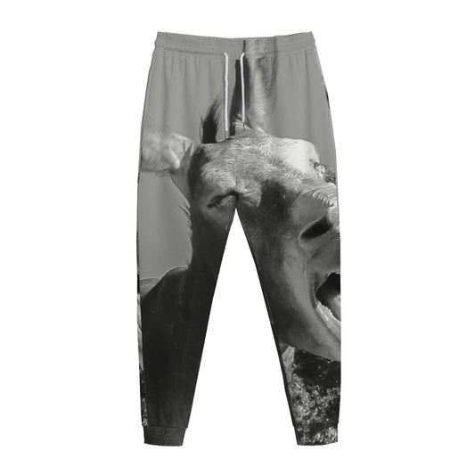Black And White Funny Donkey Print Jogger Pants