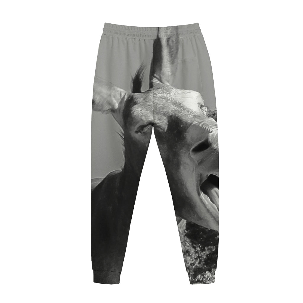 Black And White Funny Donkey Print Jogger Pants
