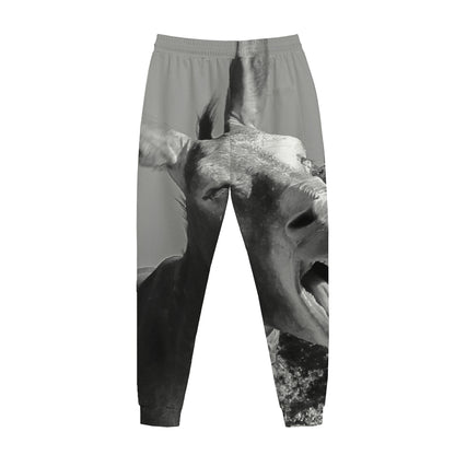 Black And White Funny Donkey Print Jogger Pants
