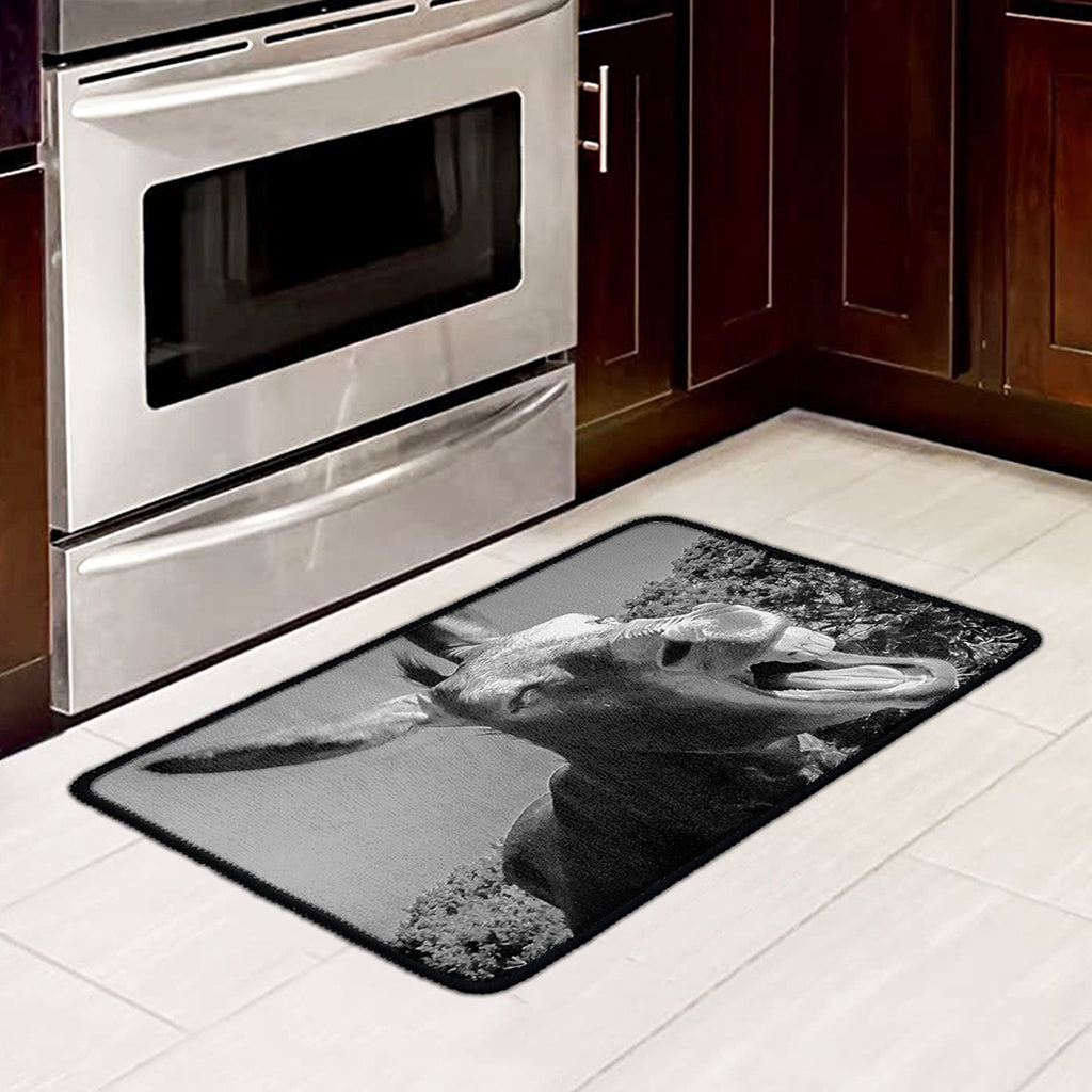 Black And White Funny Donkey Print Kitchen Mat