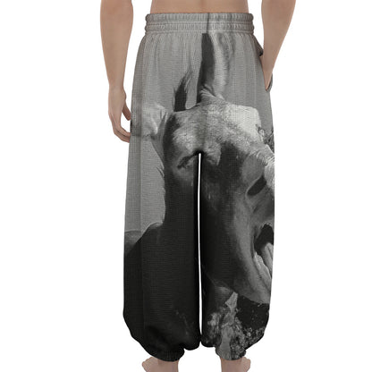 Black And White Funny Donkey Print Lantern Pants