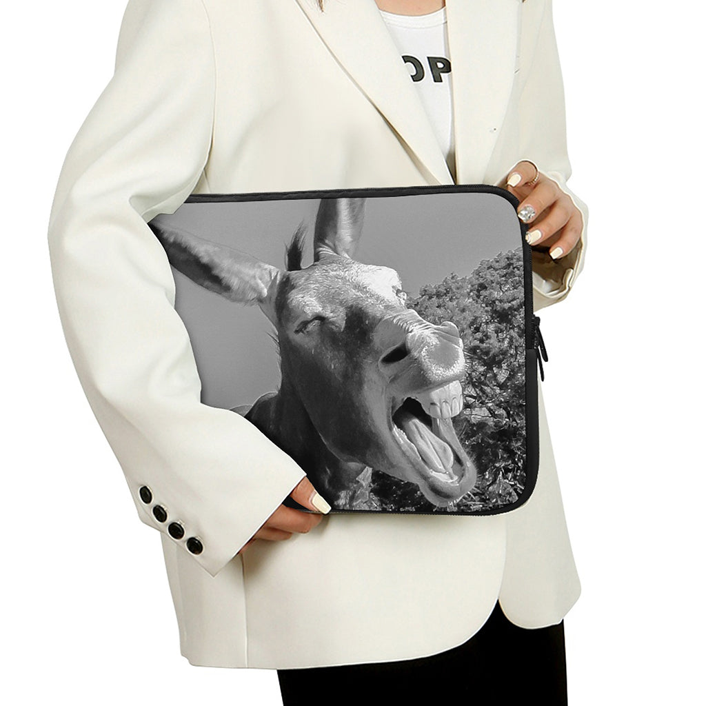 Black And White Funny Donkey Print Laptop Sleeve