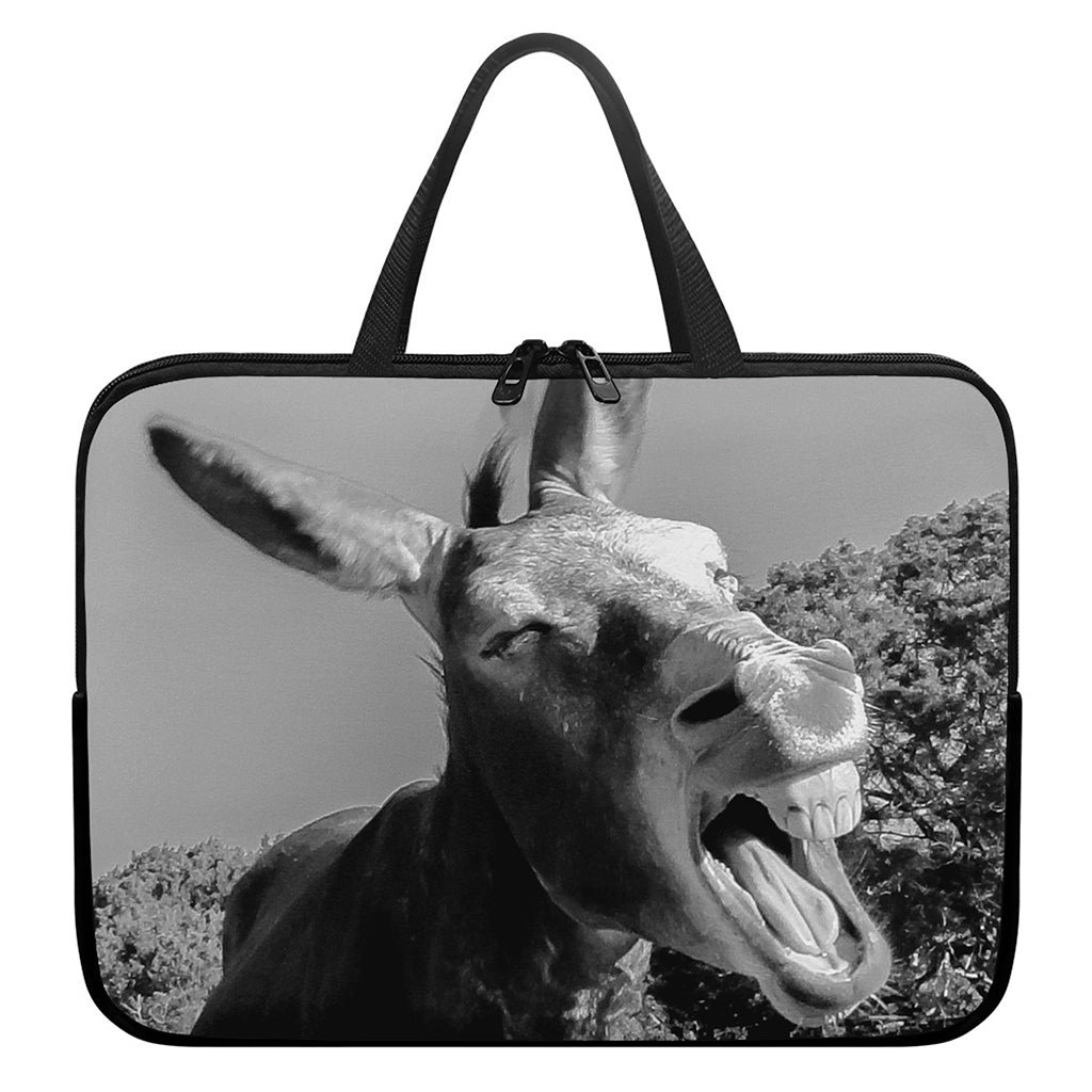 Black And White Funny Donkey Print Laptop Sleeve With Handle