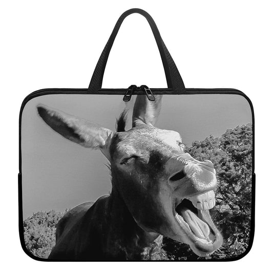 Black And White Funny Donkey Print Laptop Sleeve With Handle