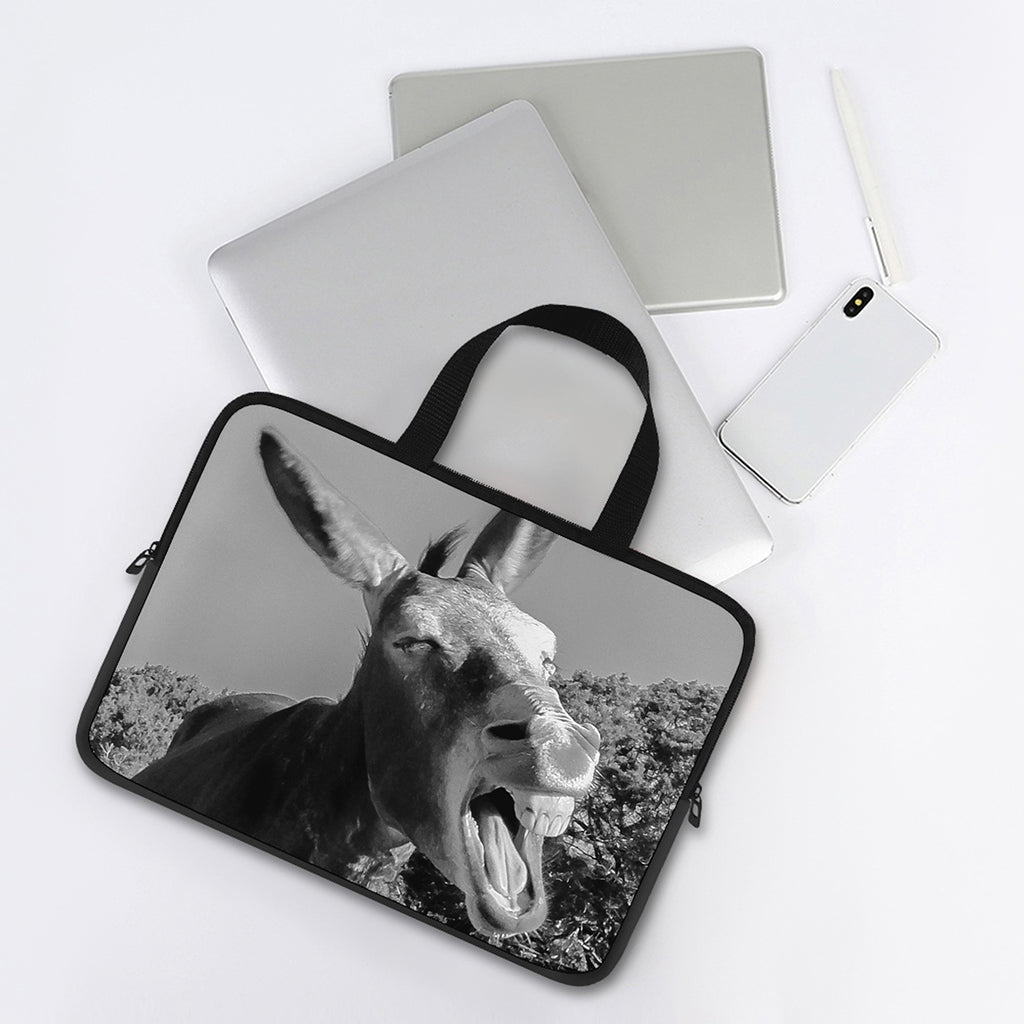 Black And White Funny Donkey Print Laptop Sleeve With Handle