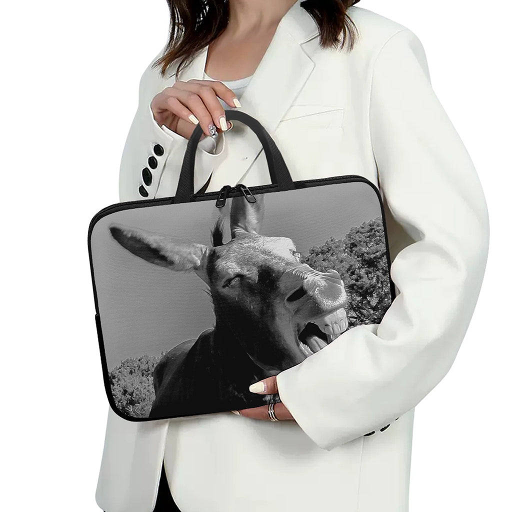 Black And White Funny Donkey Print Laptop Sleeve With Handle