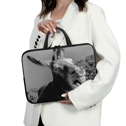 Black And White Funny Donkey Print Laptop Sleeve With Handle