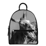 Black And White Funny Donkey Print Leather Backpack