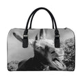 Black And White Funny Donkey Print Leather Duffel Bag