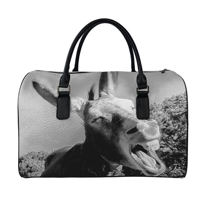 Black And White Funny Donkey Print Leather Duffle Bag