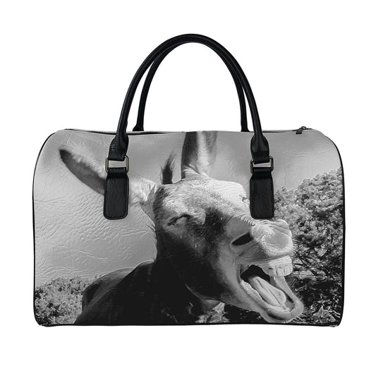 Black And White Funny Donkey Print Leather Duffle Bag