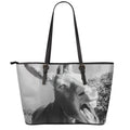 Black And White Funny Donkey Print Leather Tote Bag With Zipper