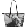 Black And White Funny Donkey Print Leather Tote Bag