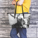 Black And White Funny Donkey Print Leather Tote Bag