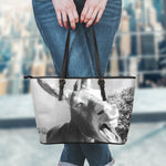 Black And White Funny Donkey Print Leather Tote Bag