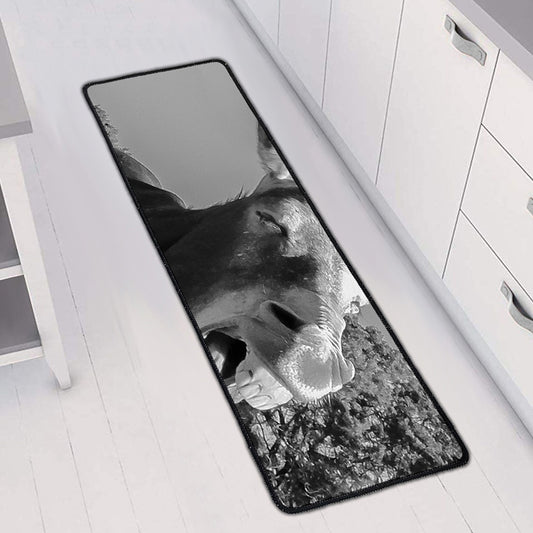 Black And White Funny Donkey Print Long Kitchen Mat