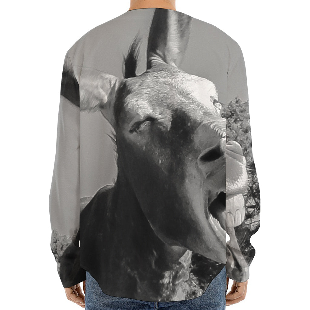 Black And White Funny Donkey Print Long Sleeve Baseball Jersey