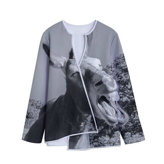Black And White Funny Donkey Print Long Sleeve Short Coat