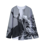 Black And White Funny Donkey Print Long Sleeve Short Coat