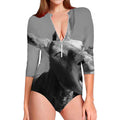 Black And White Funny Donkey Print Long Sleeve Swimsuit