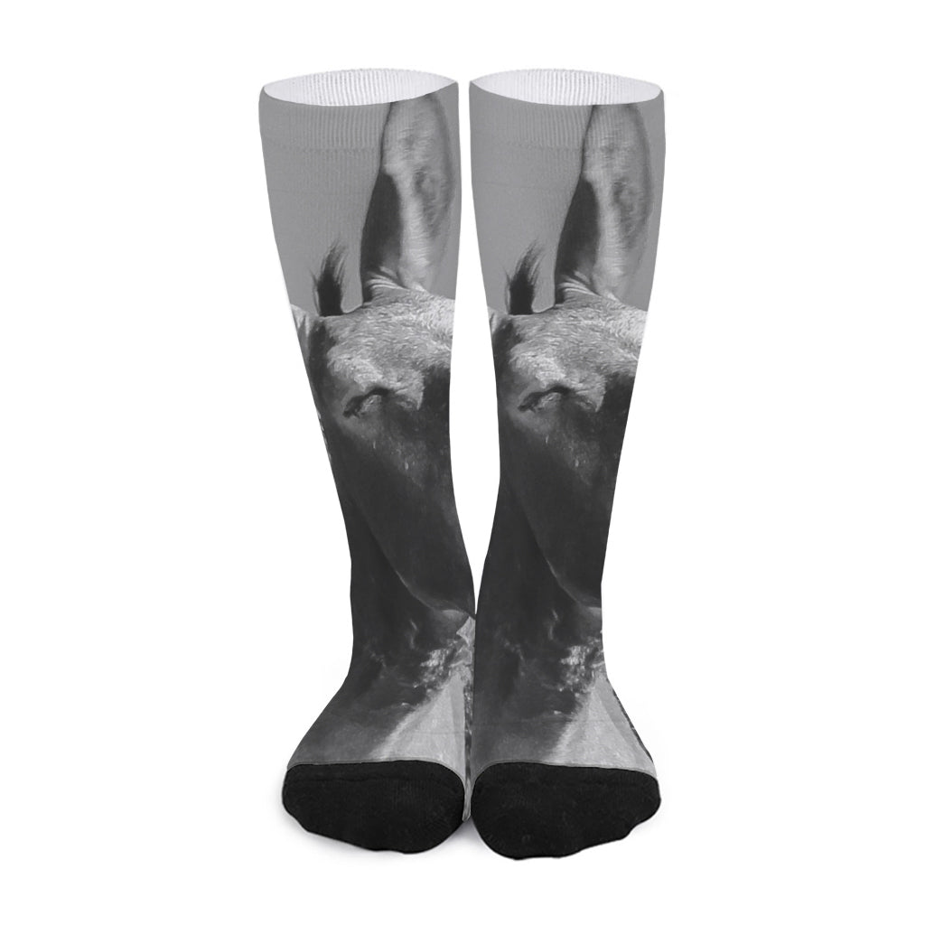 Black And White Funny Donkey Print Long Socks