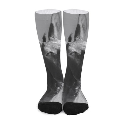 Black And White Funny Donkey Print Long Socks