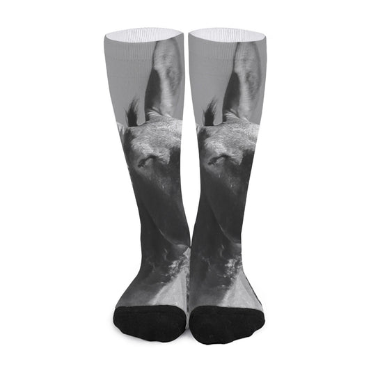 Black And White Funny Donkey Print Long Socks